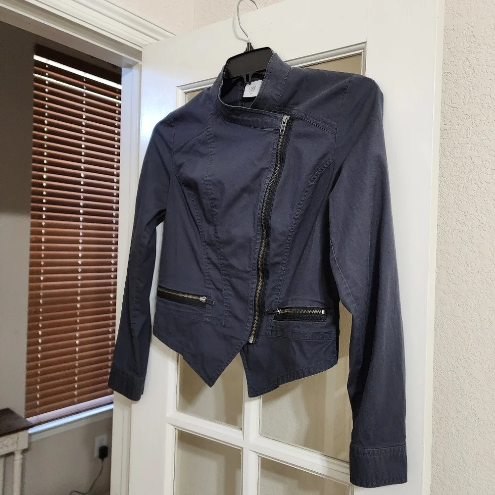 CAbi Twilight Moto Jacket Blue Gray Asym Zip Stretch Small